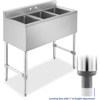 GRIDMANN 3 Compartment Stainless Steel Bar Sink, NSF Commercial Kitchen Underbar Sink with 10" L x 14" W x 10" D Bowls 2