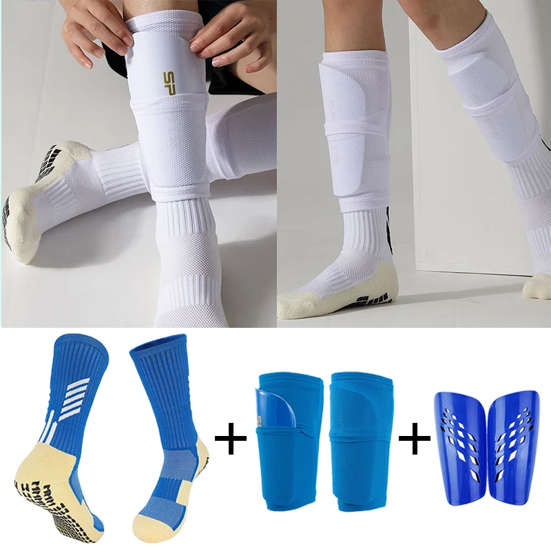 Equipment Football Shin Guards Set Adults Kids Sports Legging Cover Outdoor Protection Gear Non Slip Soccer Sock With Leg Guards shin guard pads soccer shin guards