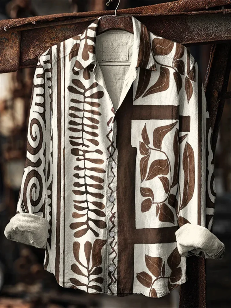 قميص كتان رجالي جديد بأكمام طويلة وزر قميص كاجوال بطبعة زهور ثلاثية الأبعاد وأكمام طويلة موضة يومية مريحة