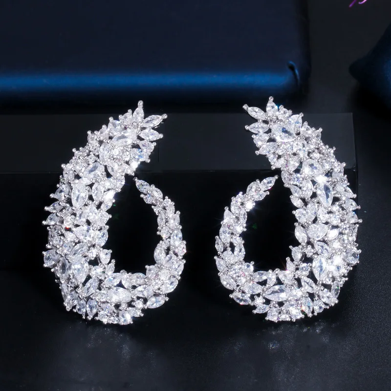 Star fashion temperament of high-end set zircon earrings with joker luxury popular wedding earrings  rose gold plating