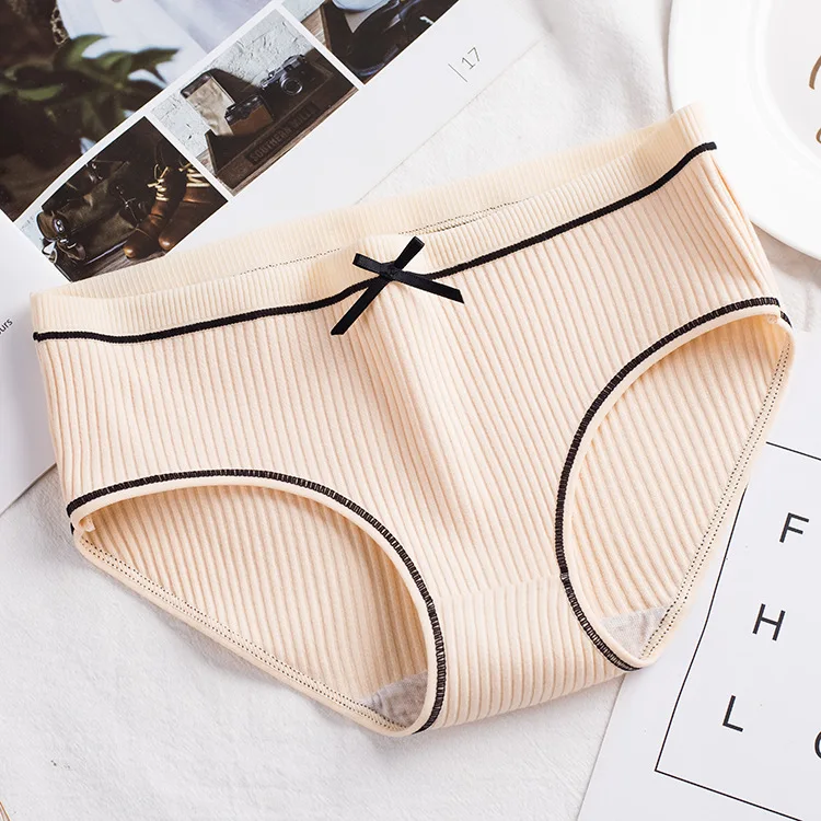 ملابس داخلية قطنية للنساء سراويل داخلية مريحة تسمح بمرور الهواء بفيونكة الأميرة مثيرة متوسطة الخصر بلون سادة للنساء SYTa002
