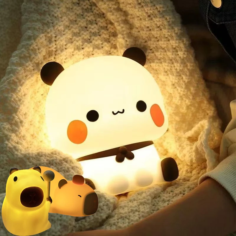 LED Night Lights Cute Panda Silicone Lamp Battery powered Touch Night Lamp Bedside Decor 3 Modes Dimmable Kids Baby nightlight