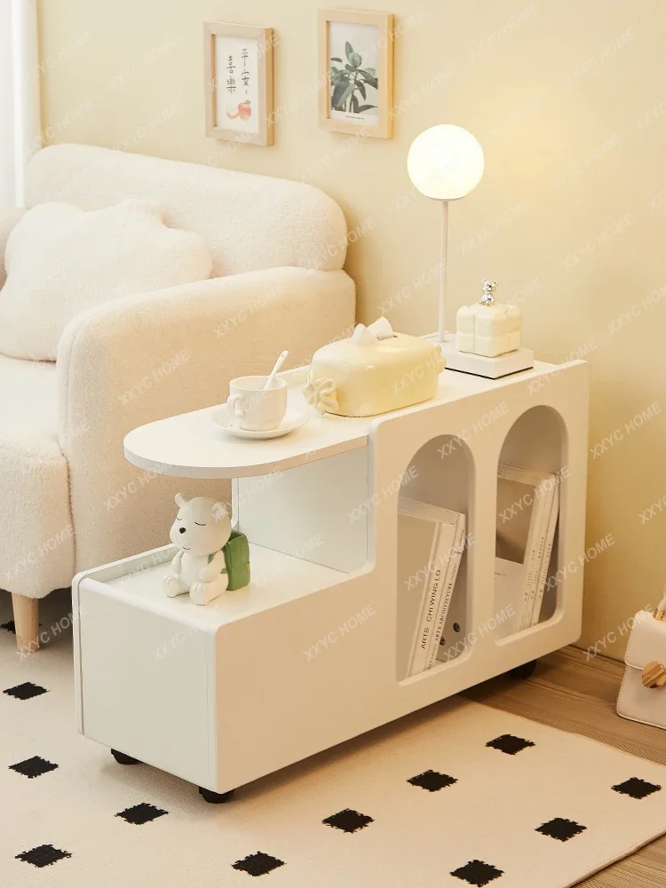 

Cream Sofa Side Cabinet Side Table Living Room Large Floor Ornaments Removable Storage Cart
