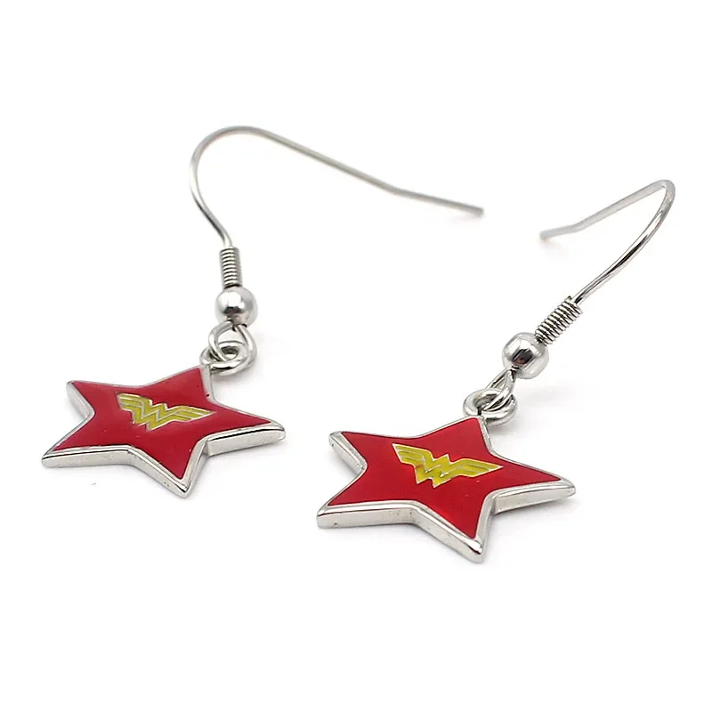 2017 New Design 316L Stainless Steel Red Five-pointed Star Dangle Earrings Wonder Women Drop Earrings in Jewelry 6