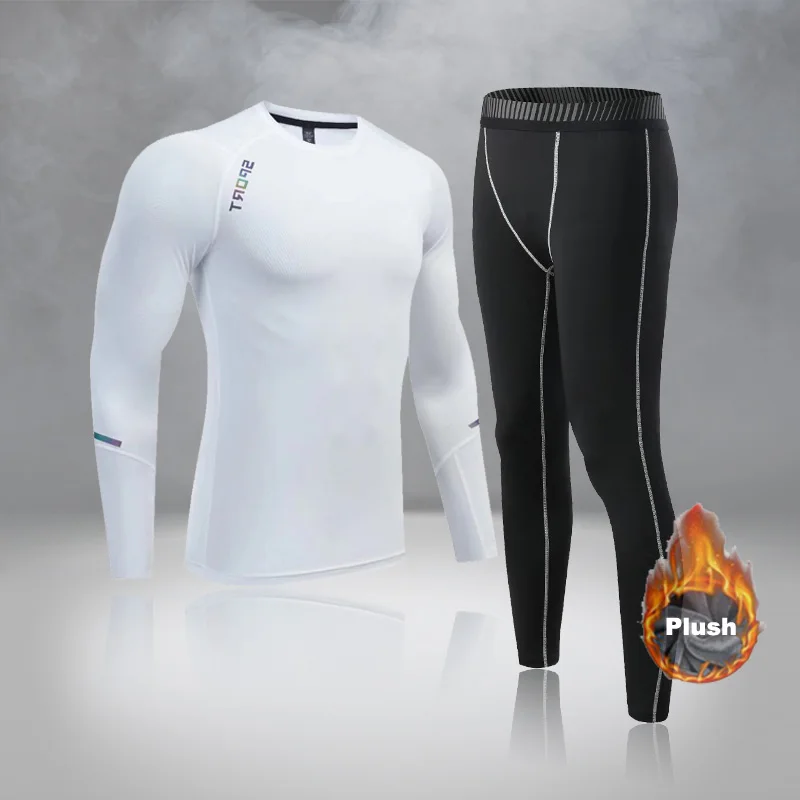 Men Boys Thermal Underwear Warm First Layer Sports Compression Fleece Rashgard Quick Dry Plush Skin Kids Long Johns Jogging Suit 4