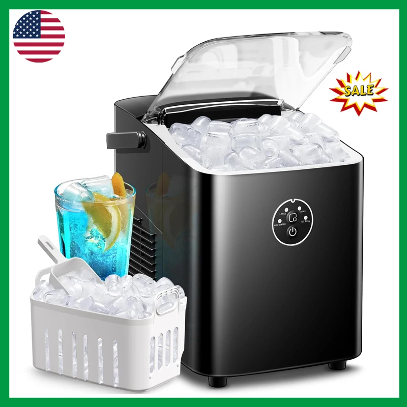 

AGLUCKY Ice Makers Countertop, Portable Ice Maker Machine 26lbs/24Hrs,8 Bullet Ice Cubes of 2 Sizes Ready in 9 Mins