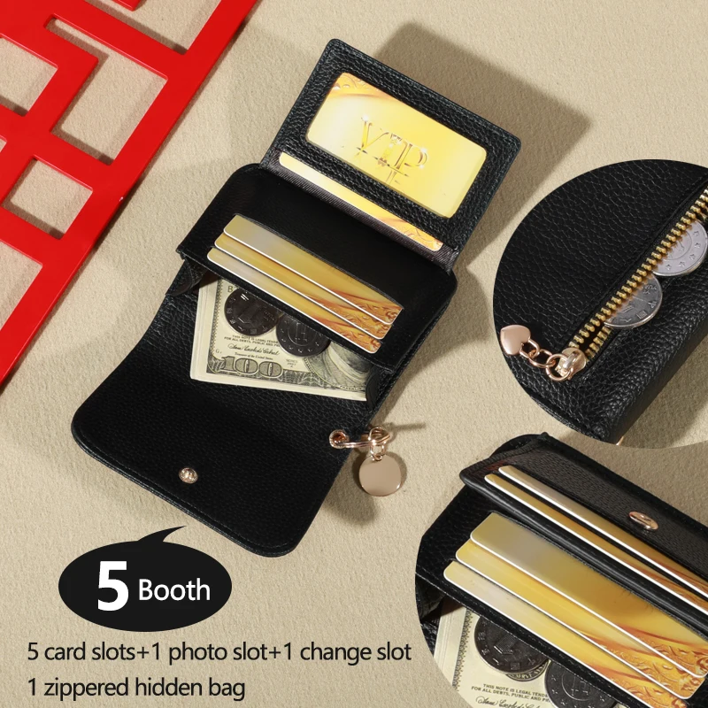 Vintage Solid Color Short Wallet Portable Bifold Coin Purse Women's Credit Card Holder