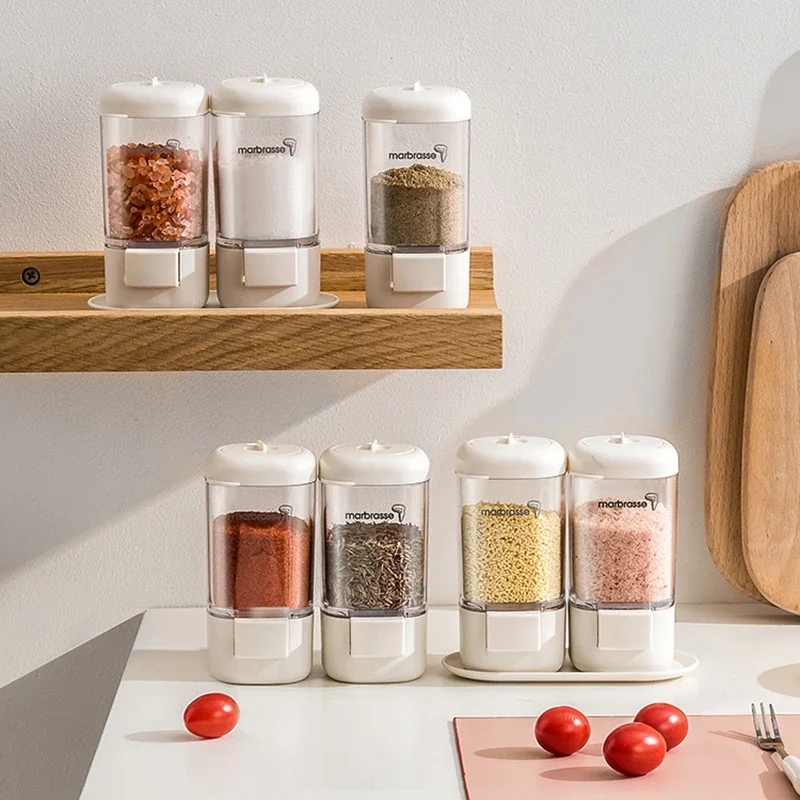Push-type Salt Dispenser Sugar Bottle Spice Pepper Shaker Can Jar Seasoning Container Quantitative seasoning jar salt shaker spices bottle salt pepper shakers