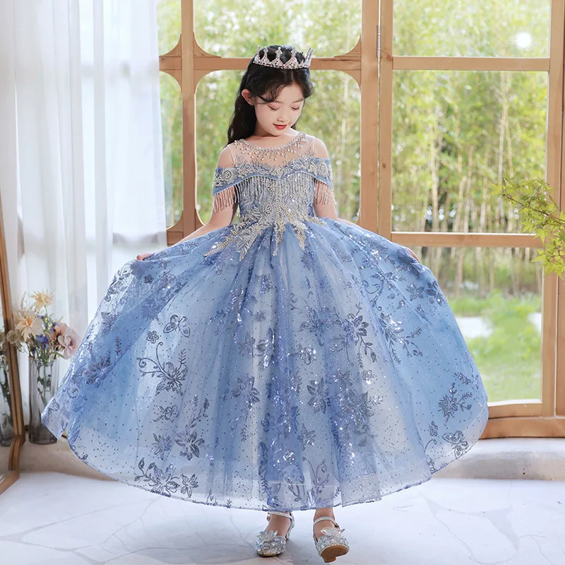 Flower Girls Embroidered Long Evening Gowns Children Formal