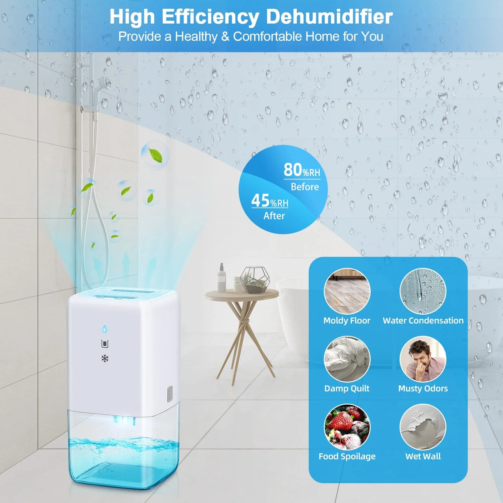 1.1L Portable Small Mini Wardrobe Dehumidifier Low Noise LED Light Electric Automatic Purification Moisture Absorbers Household