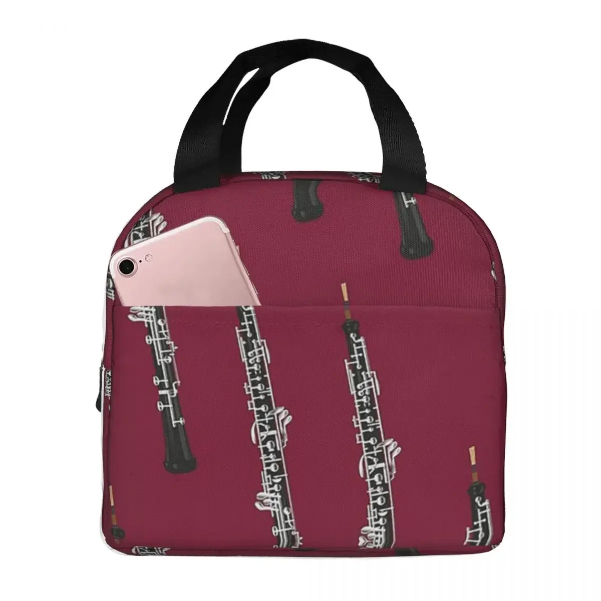 

Oboe On Dark Red Insulated Lunch Bags Waterproof Picnic Bags Thermal Cooler Lunch Box Lunch Tote for Woman Work Kids School