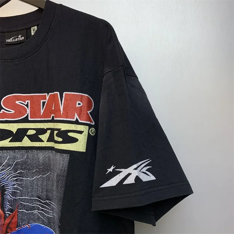 

2024ss Washed Black T-Shirts For Men Women 1:1 High Quality Cartoon Print Oversized T Shirt