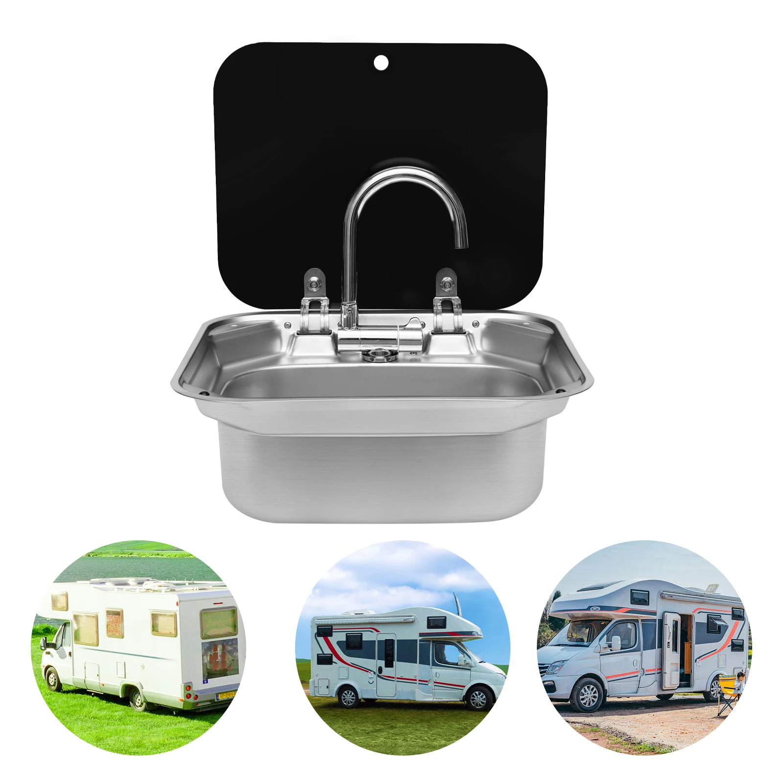 RV Camping Sink Kit Drop-in Hand Wash Basin With Hot and Cold Regulation Tap Folding Faucet for RVs Bars Hotels Cafes etc