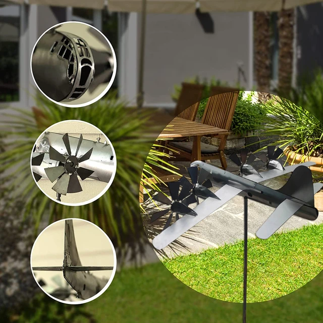 Új Érkezés Fém Szuperforger Repülőgép Szélenergia Szélmalom Kültéri Kerti Udvar Díszdekoráció - Image 3