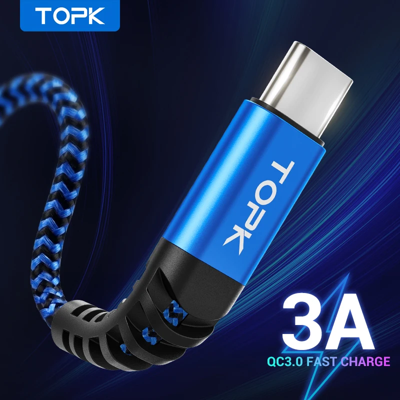 TOPK AN24 3A  USB Type C Phone Charger Charging Cable Cord Quick Charge Mobile Phone Cables Wire For Samsung S10 S20 Xiaomi mi