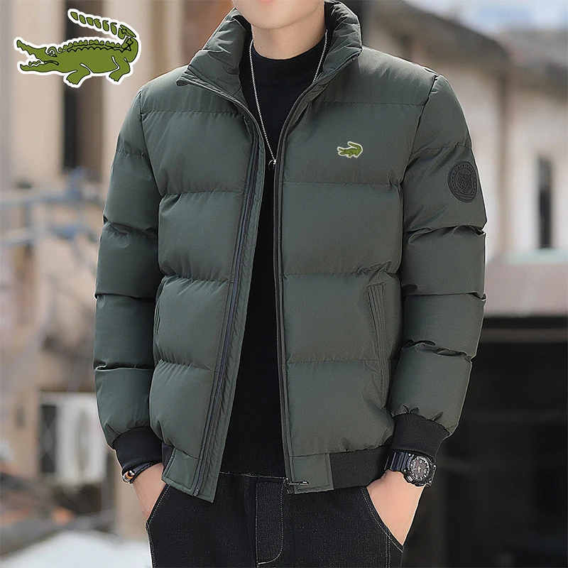 

Embroidered jacket men's trend winter fashion solid color casual thickening jacket stand collar cold protection large size shor