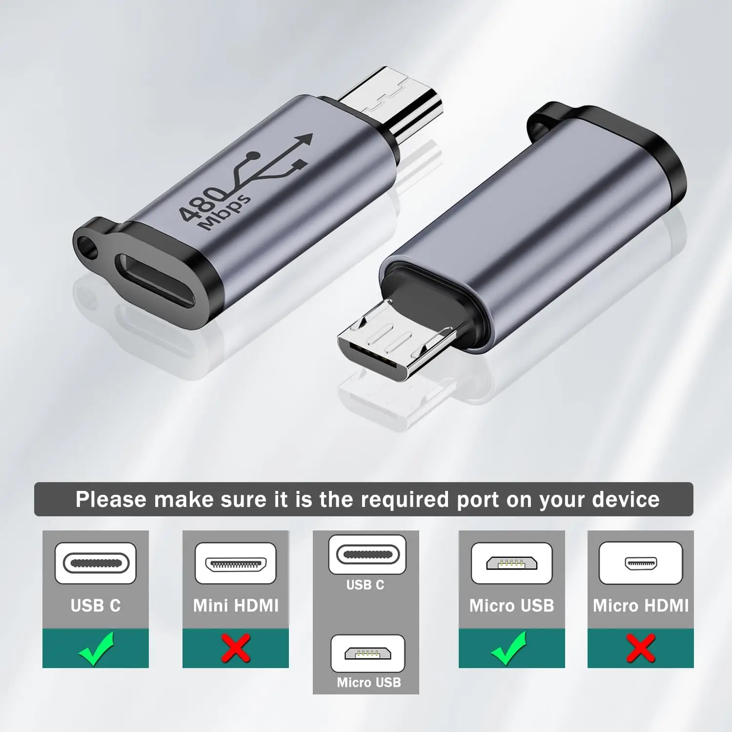 마이크로 USB 수-USB C 암 충전 데이터 커넥터, 480Mbps USB 2.0 플러그-USB C 잭 어댑터, MP3 용, 18W, 1 개