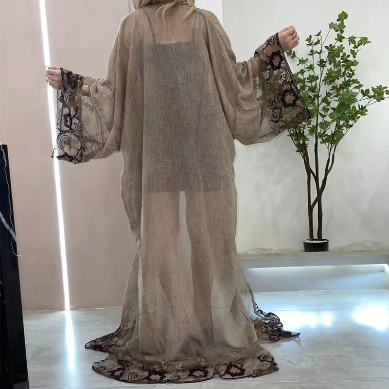 XIZEO Elegant Autumn Winter Women Cardigan Kaftan Transpare African Holiday Free Size Long Sleeve Party Wedding Gift Kimono