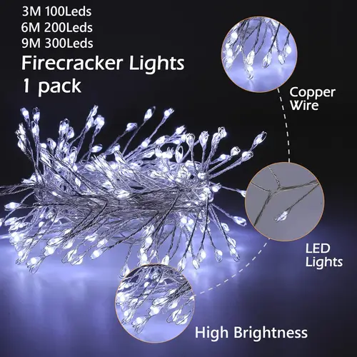 3/6/9M USB Power LED Firecracker String Lights Remote Control Garland Fairy Lights for Wedding Party Garden Christmas Decoration - Image 2