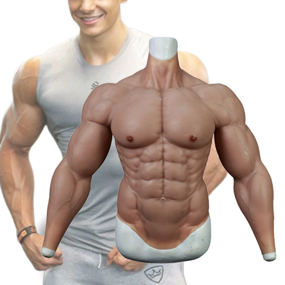 

Upgraded Huge Silicone Muscle Body Suit With Arms For Male Realistic Fake Belly Breast Form Macho Muscle Men Cosplay Costumes