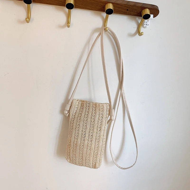 Wallet Women Diagonal Straw Woven Mobile Phone Clutch Bag Ladies Purse Summer Beach Travel Female Mini Purse Card Holder