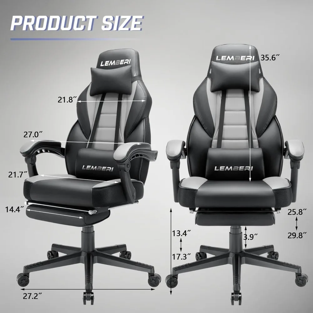 Gaming Chairs with Footrest,Ergonomic Video Game Chairs for Adults,Big and Tall Chair 400lb Weight Capacity, 3