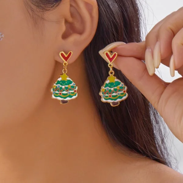 Weihnachtsbaum Blume Herz Schneemann Lebkuchenmann Keks Baumeln Ohrringe Ohrstecker für Frauen Kristall Zirkon Ohrringe Schmuck Geschenk – Detail 10