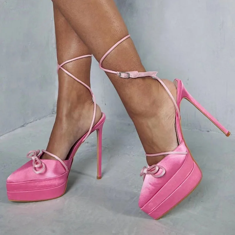 

2024 Women's Waterproof Platform High Heels Sexy Super High Heels Bowtie Cross Buckle Strap Sandals