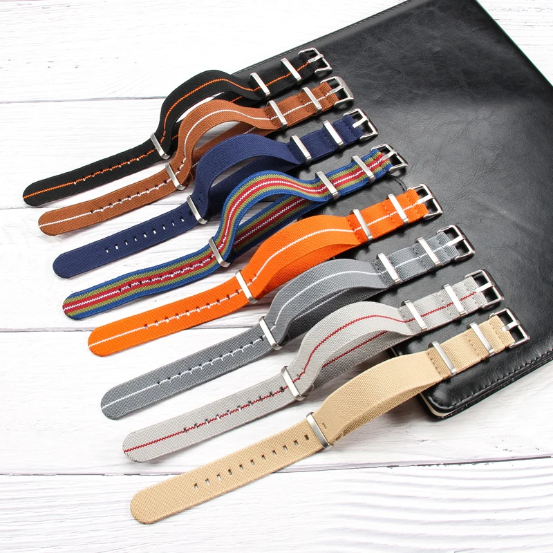 Uomo Donna Cinturino In Nylon Elastico Per Seiko Rolex Haima 300 Tudor Canvas Brown White Rainbow 18 20 22Mm Accessori