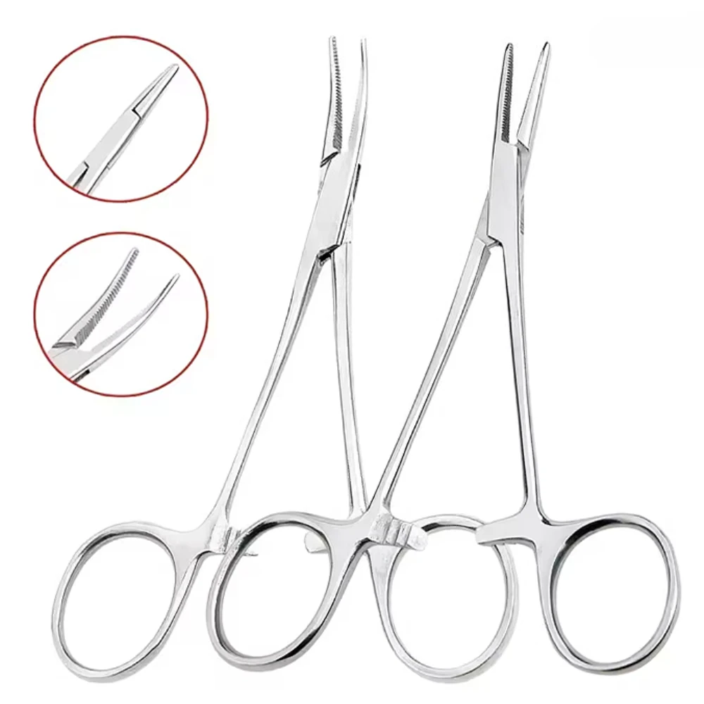 Pinça Hemostática de Aço Inoxidável, Ferramenta Cirúrgica, Pinça Hemostática com Trava, Alicate de Pesca, Ponta Curva/Reta