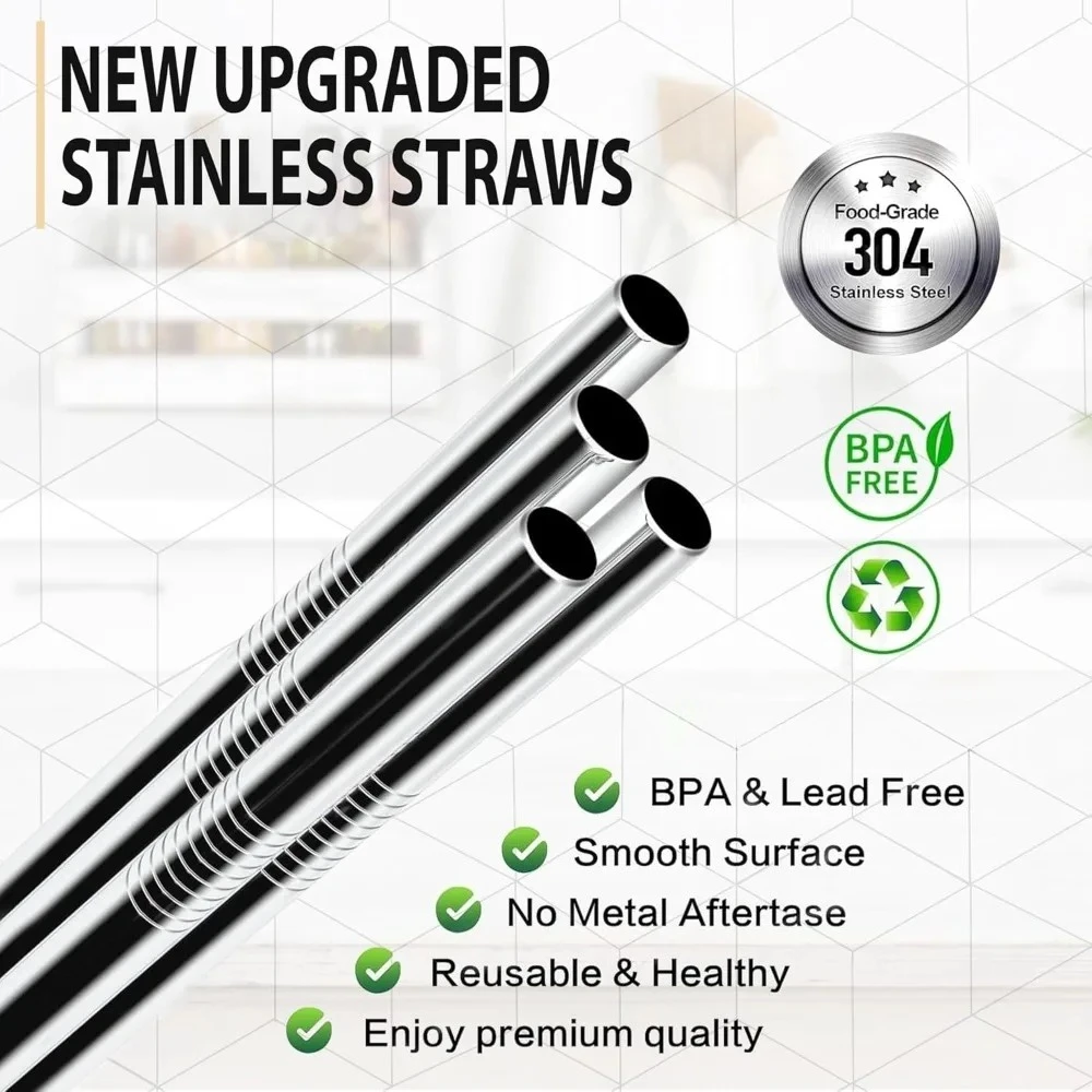 Water Cup Metal Straws 2/4 Pack 40 oz Water Bottle Stainless Steel Replacement Tube 0.4 Inch with Cleaning Brush Reusable Straws