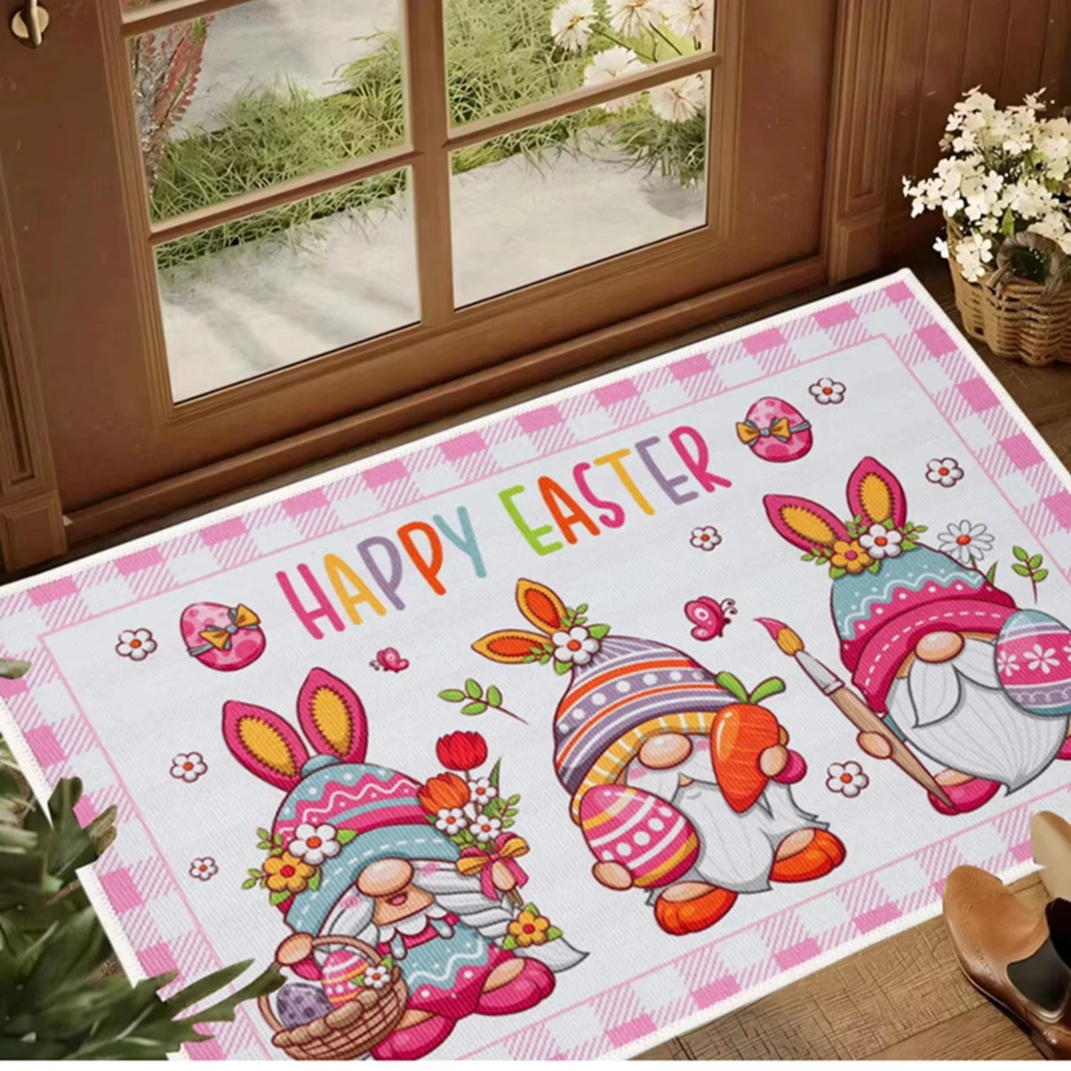 Happy Easter Rug 1Pc Crystal velvet Lovely Happy Easter Door Mat Motif Entrance Pad Bath ...