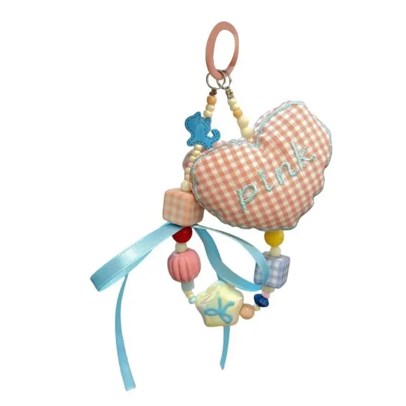 A52E modische Plaids Herzband Bögen Perlenbeutel Charme für Frau Mädchen handgefertigtes Higers Handy Lanyard Accessoires – Detail 8