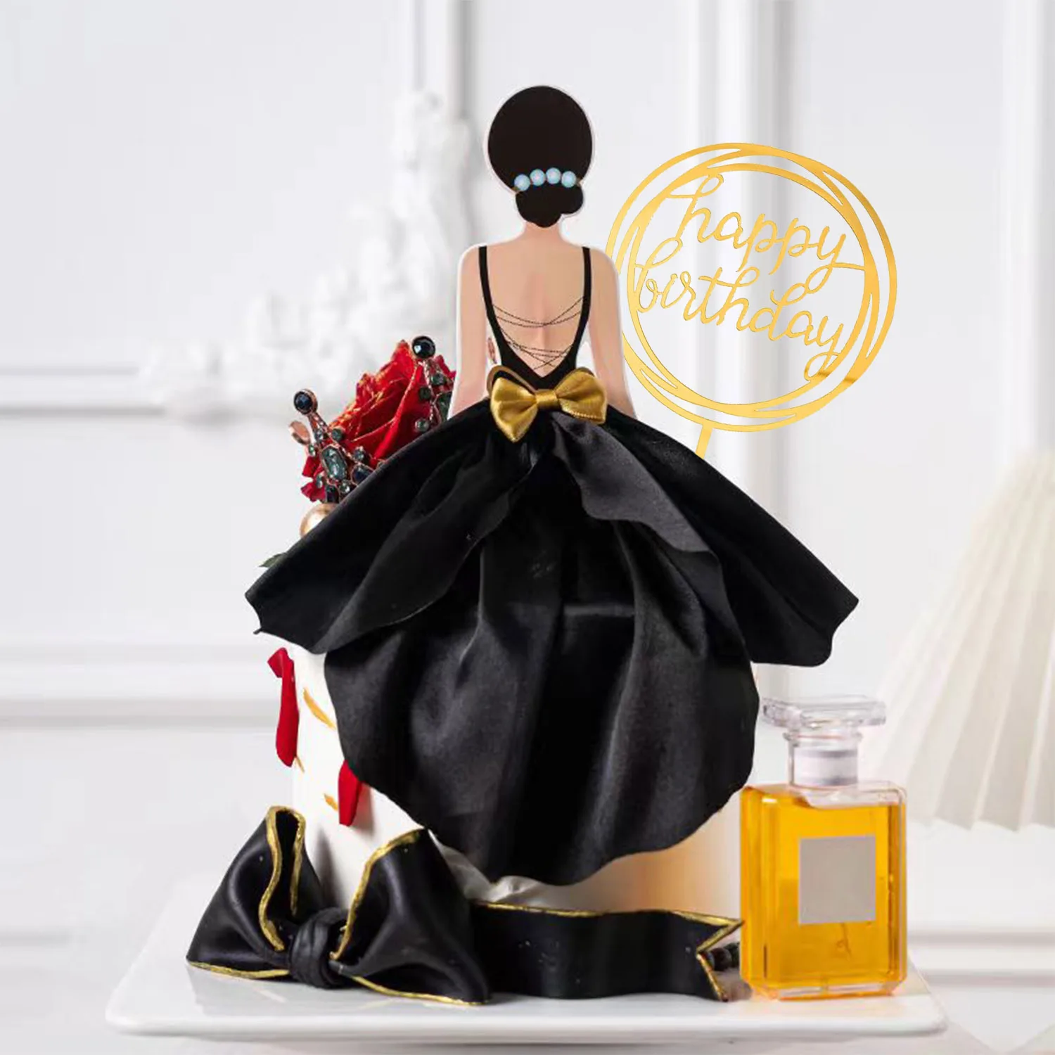 2pcs neue kreative alles Gute zum Geburtstag Kuchen Topper zurück Seide Gaze Kleid glücklich Kuchen Mädchen Geburtstag Dekoration Party Kuchen dekorieren