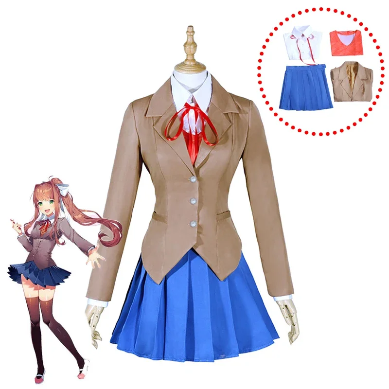 

Новая игра Doki Literature Club Косплей костюмы Sayori Yuri natsukmonika школьная форма полный комплект Хэллоуин платье