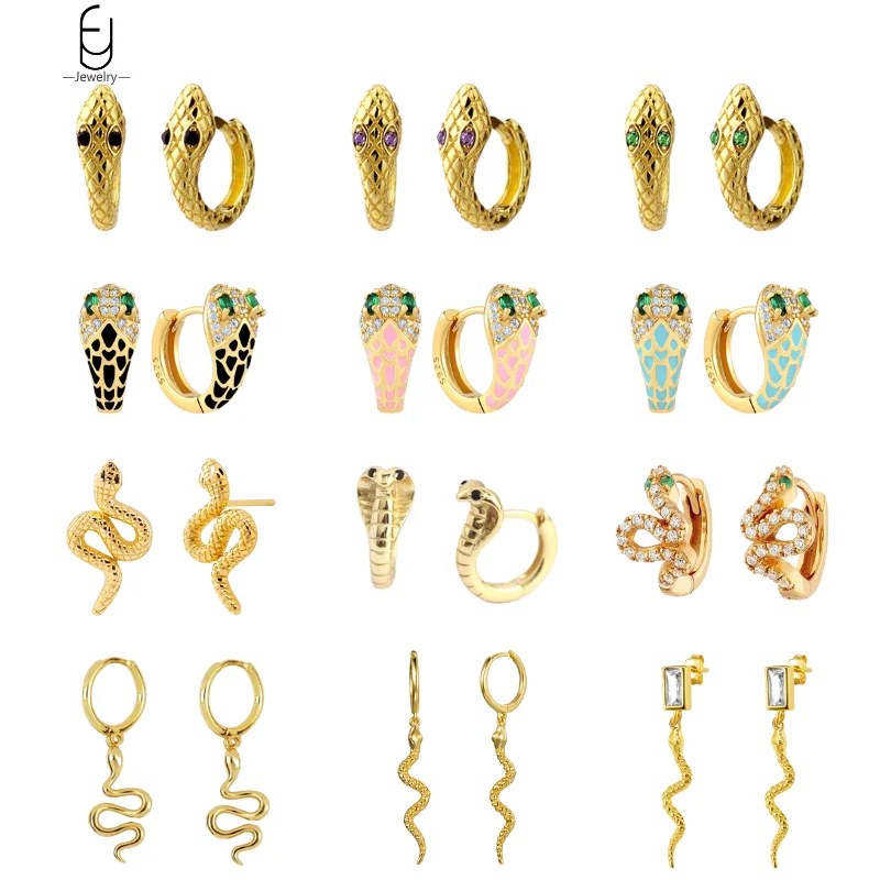 BEDT Orecchini A Cerchio Serpente In Argento 925 Con Zircone Verde - Gioiello Donna Regalo