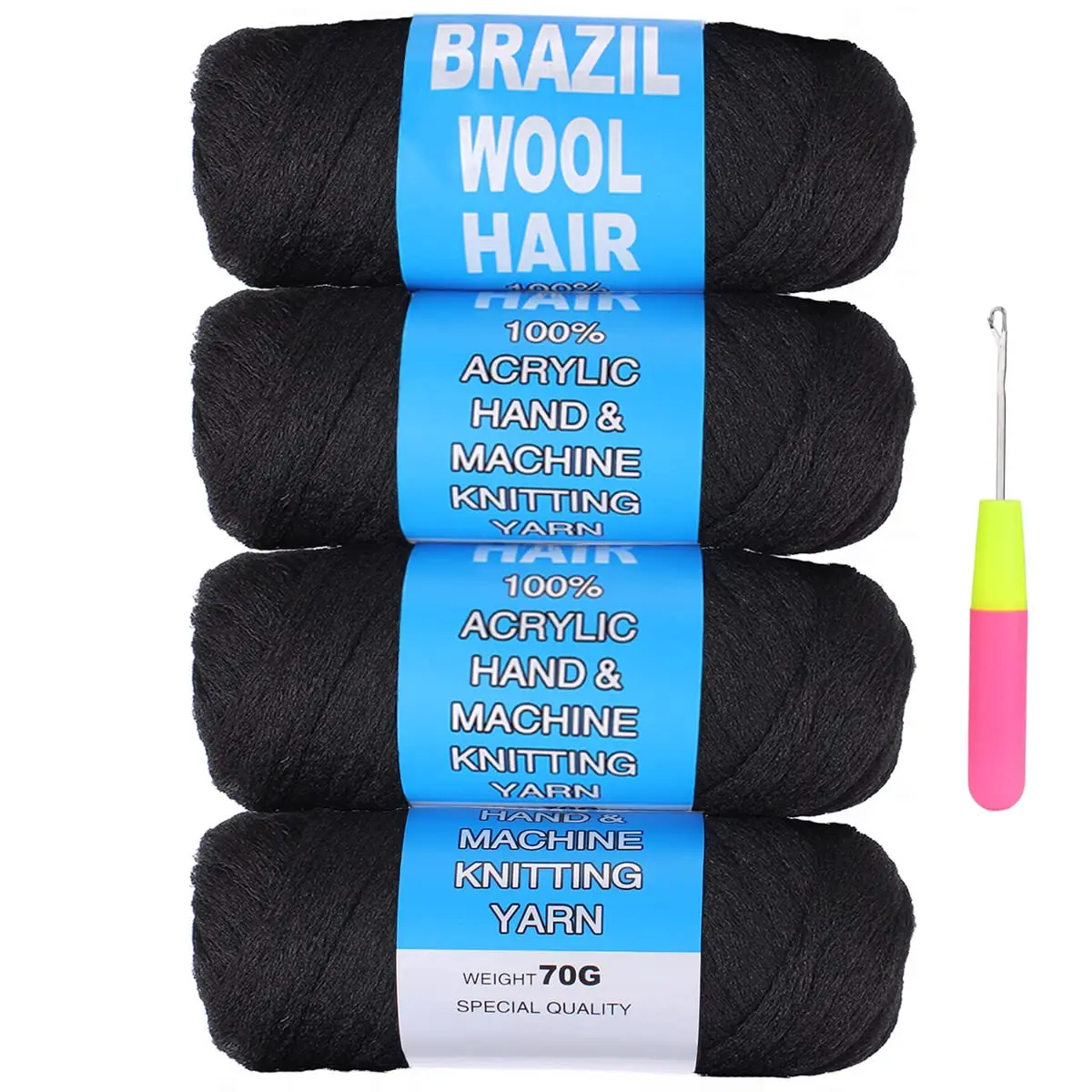 Brazilian Wool Hair Synthetic Crochet Hair Extensions 4 Pack for Women African Yarn for Braiding Senegalese Twist Fake