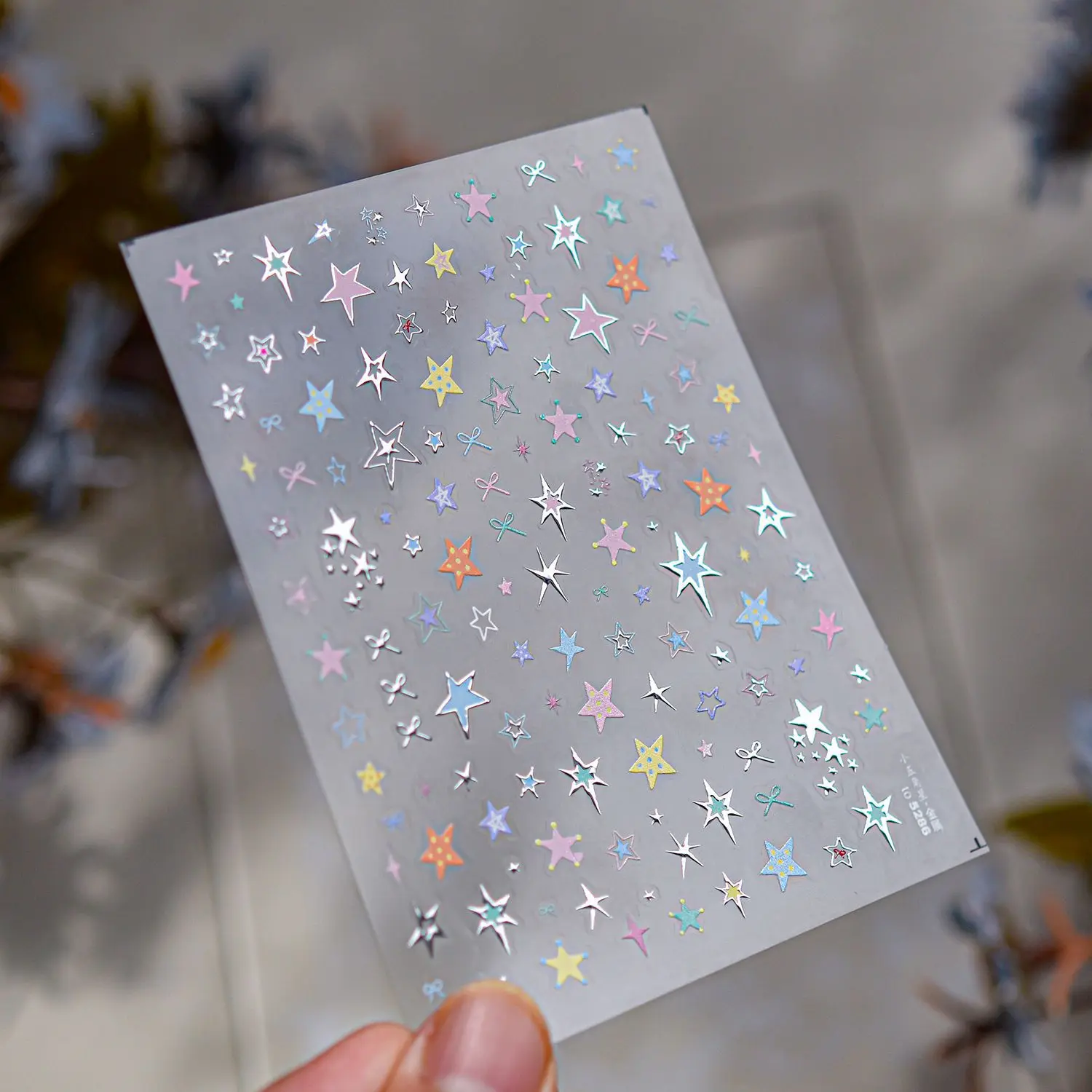 Star-Shaped Laser Nail Art Stickers - White, Pink, Blue, Silver, Gold Self-Adhesive Decals