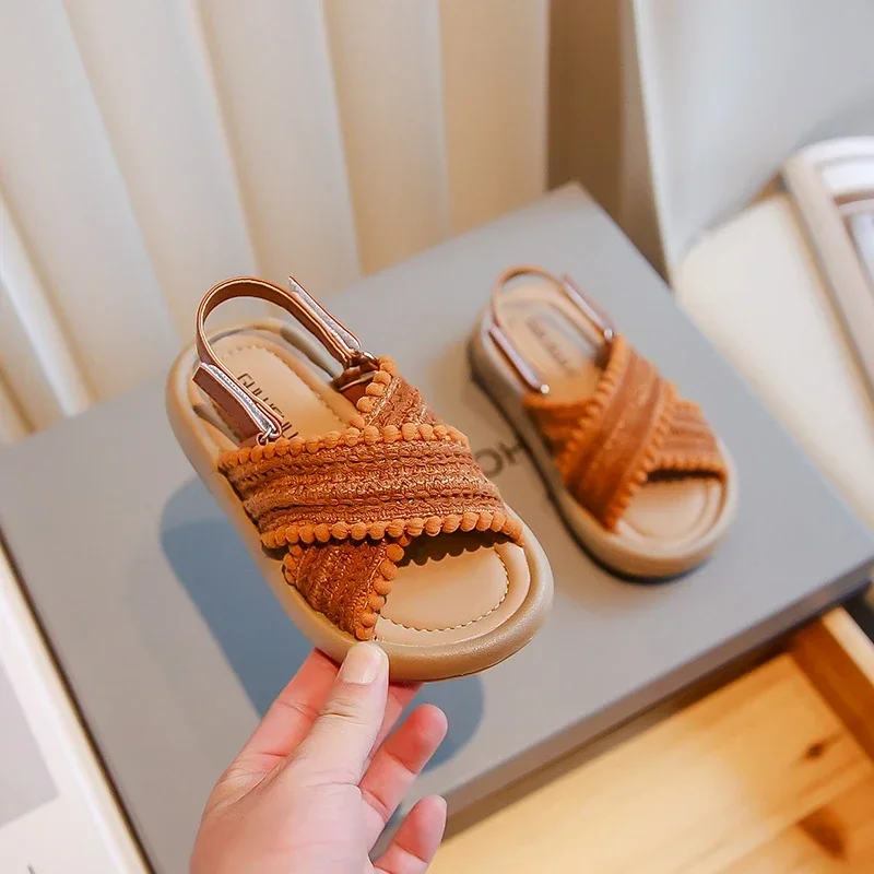 Kids Fashion Girls Sandals 2025 New Soft Ethnic French Wind Open-toe Cool Breatheable Princess Shoes Children Versatile Platform