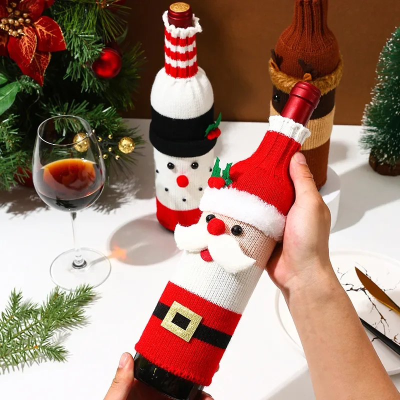 Description Picture 4 of itemWine Bottle Bag Christmas Decoration Santa Claus Snowman Knitted Wine Bottle Cover Merry Christmas Decoration Wine Bags