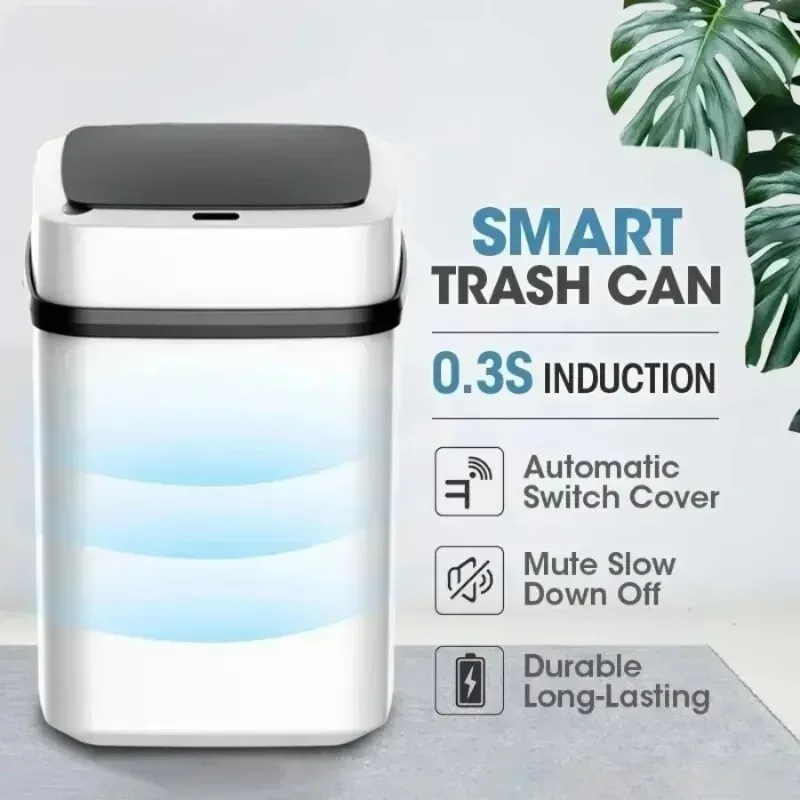 New Household Bathroom Living Room Kitchen with Lid Contact-free Automatic Sensor Open Lid Intelligent Garbage Cans