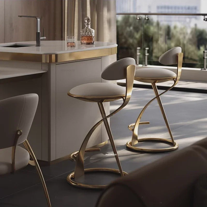 Designer High Stool Italian Light Luxury Bar Chairs Creative Bar Furniture Home Stainless Steel Cafe Kitchen Backrest Chair