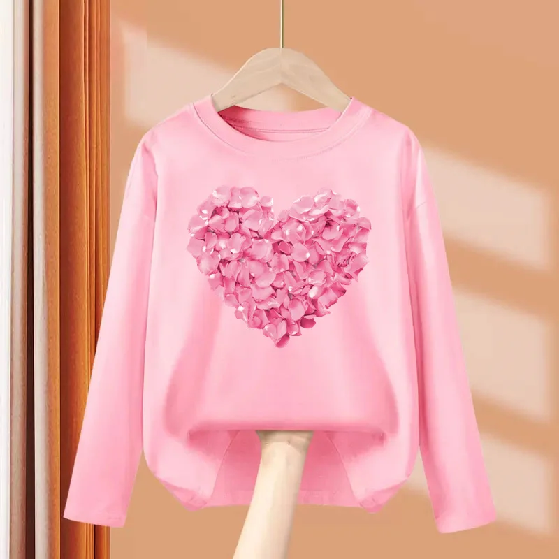 Girls' Heart Design Long-Sleeve Cotton Top