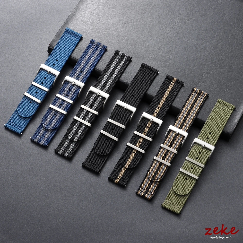 Army Green Ribbed Nylon Quick Release Watch Band - Woven Canvas Fabric Strap for Men's Military Sports Bracelet