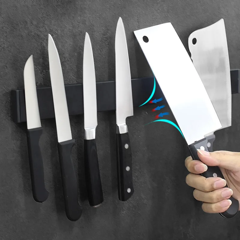 Free Installation Magnetic Knife Holder Wall Mount Black ABS Plastic Block  Storage Holder Chef Rack Strip Utensil Kitchen - AliExpress