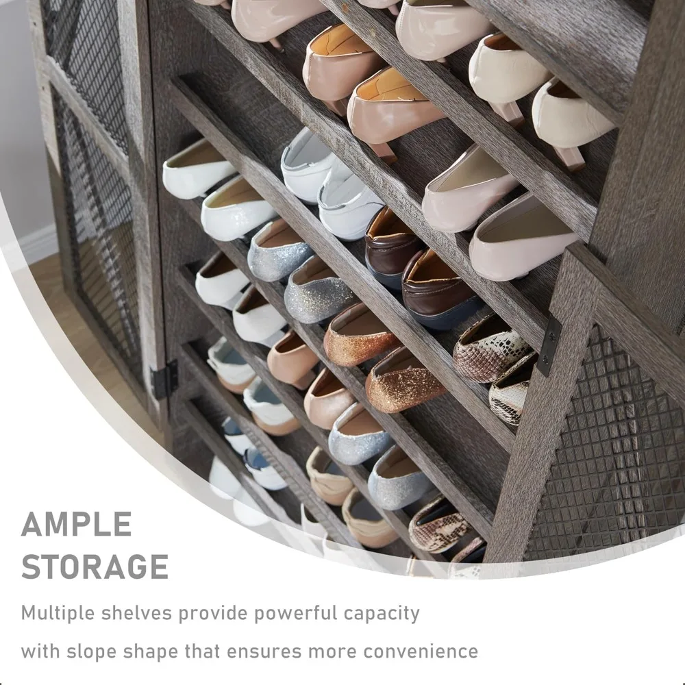 farmhouse shoe cabinet, 72" tall with mesh doors and adjustable shelves, rustic wooden shoe organizer, modern large cabinet sto