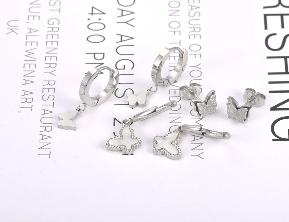 Lokaer 3Pair/Set Stainless Steel Flying Butterfly Earrings For