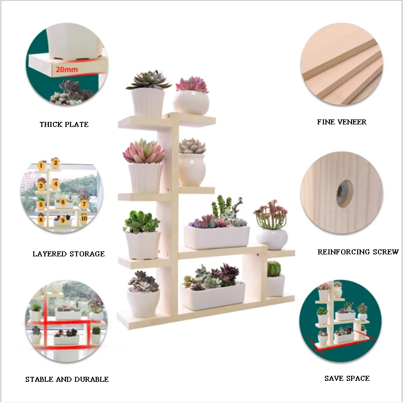Multi-tiers Flower Plant Holder Stand Rack Wooden Plant Stand Balcony Garden Flower stand Bonsai Display Shelf
