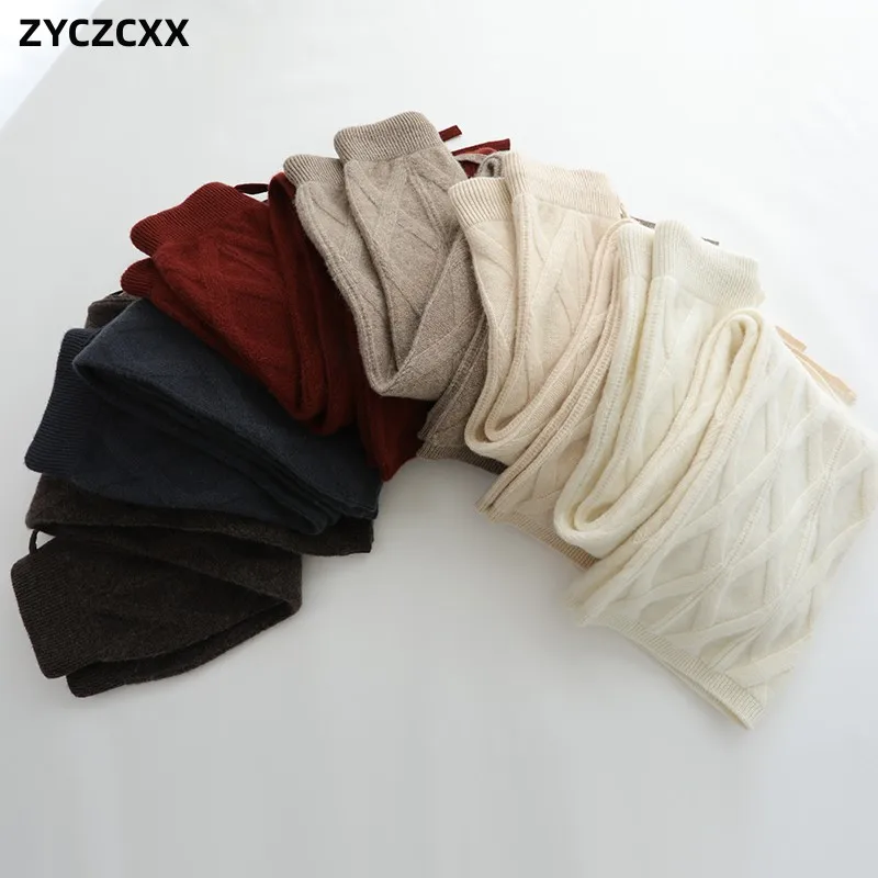 

ZYCZCXX 100% Merino Wool Women's Knitted Broadfoot Pants Thick High Quality Plaid Pants Women's New Autumn/Winter Fashion Pants