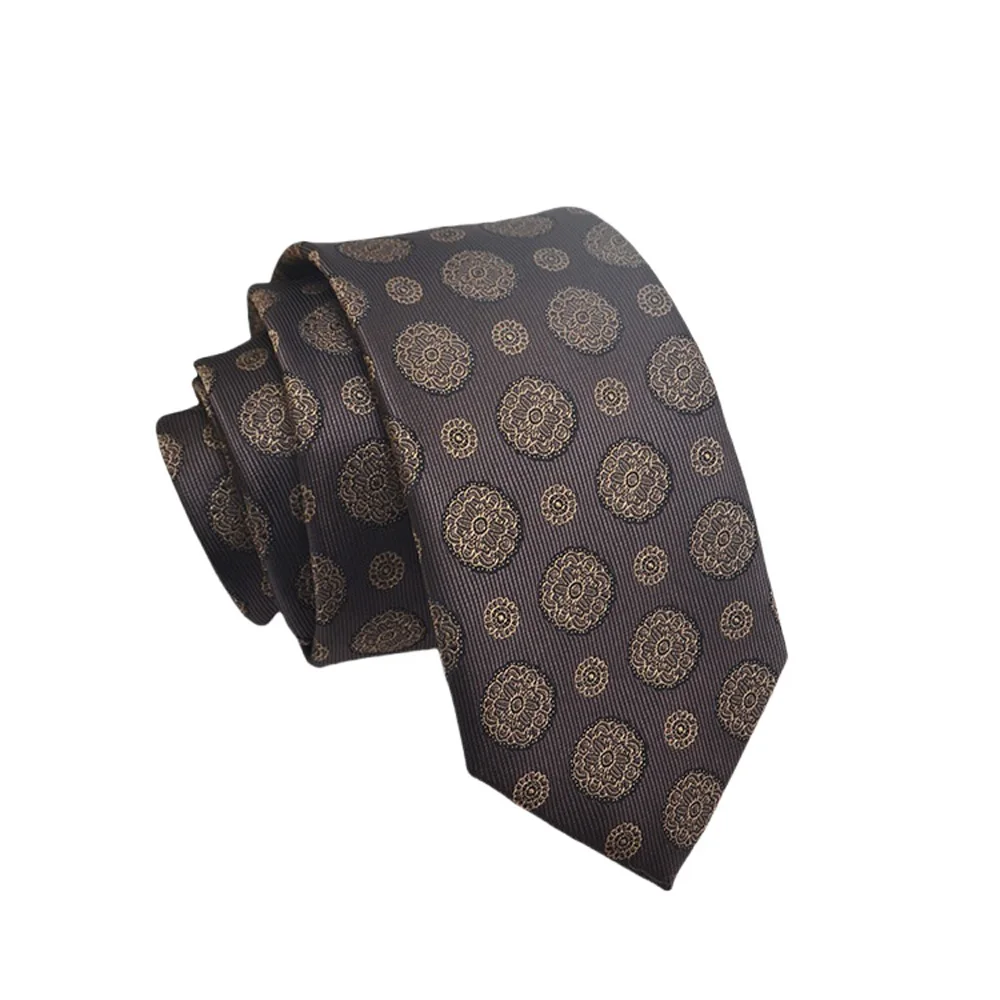 Luxuriöse braune Herren-Seidenkrawatten mit Jacquard-Punkt- und Blumenmuster, 8 cm, Accessoires für den Alltag, für Geschäft, Hochzeit, Party – Detail 13